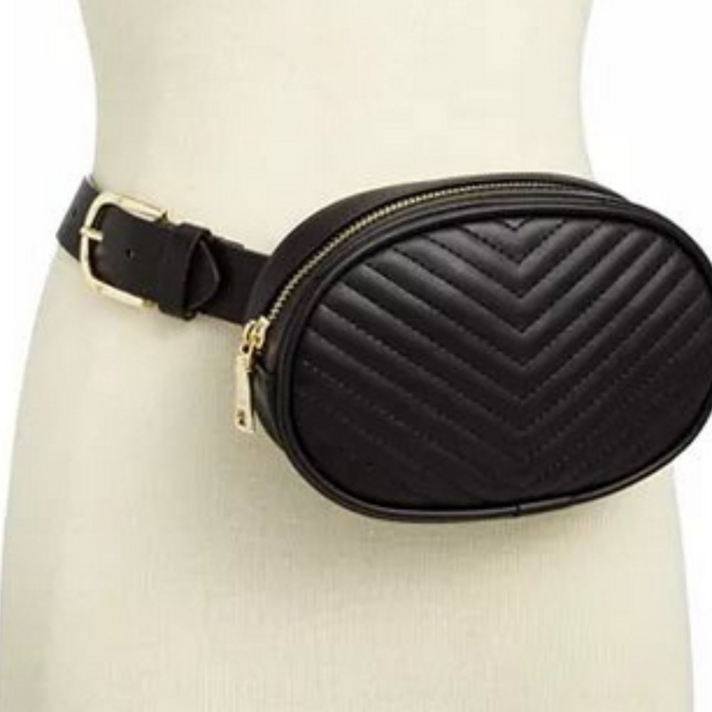 Steve Madden Black Chevron Belt Bag New - Picture 4 of 13